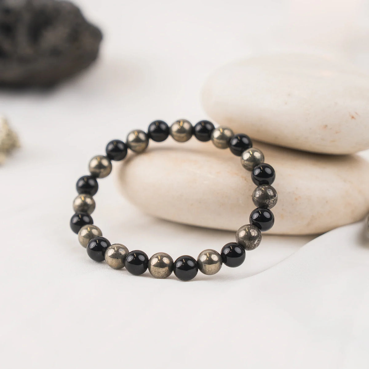 Richie Rich Bracelet with Pyrite & Black Obsidian
