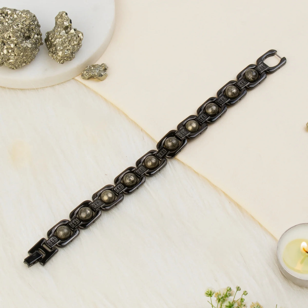 Metal Raw Pyrite Bracelet - Black