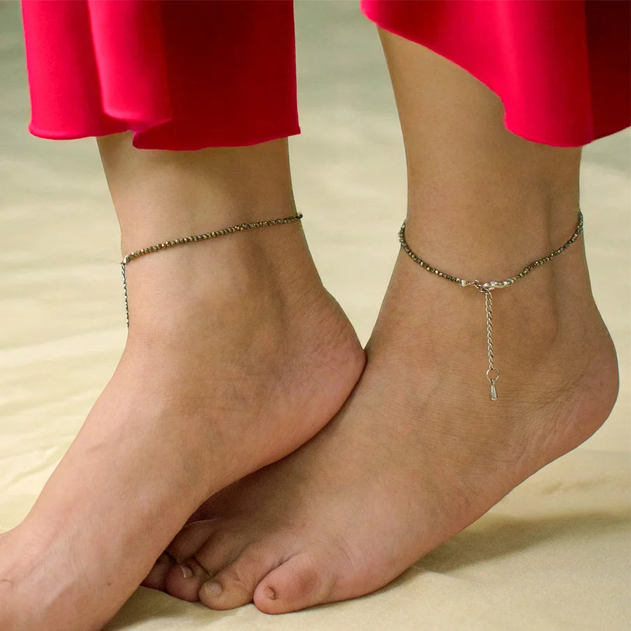 Maha Lakshmi Siddh Raw Pyrite Anklet Set Of 2