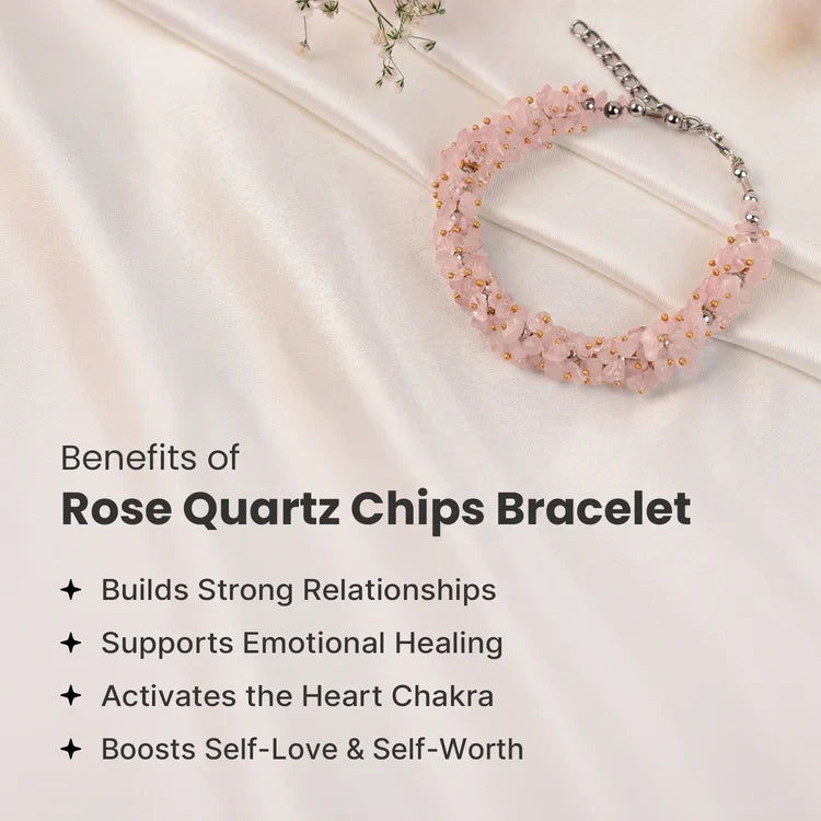 Rose Quartz Chips Bracelet with Free Pyrite Sun Ring