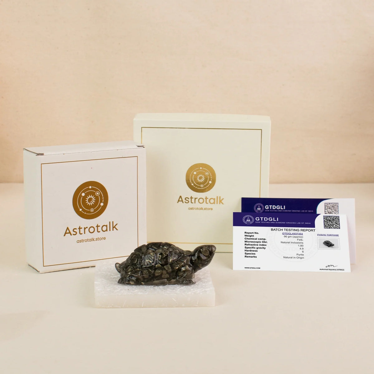 Vastu Pyrite Tortoise with Free Square Raw Selenite Plate