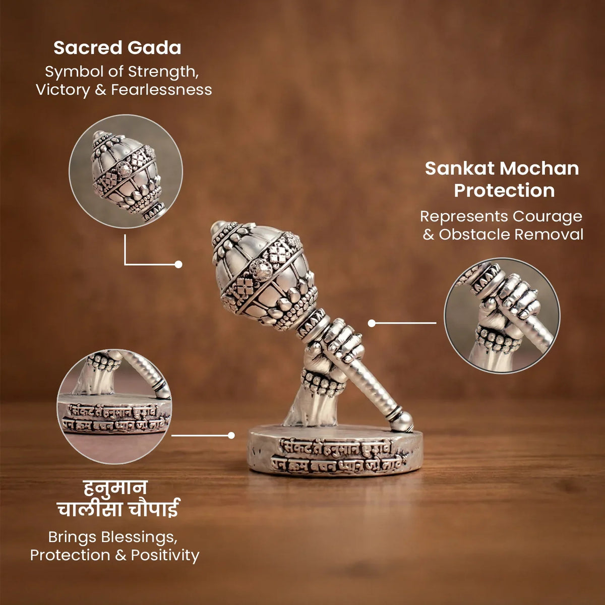 999 Silver Plated Shri Hanuman Gada Idol