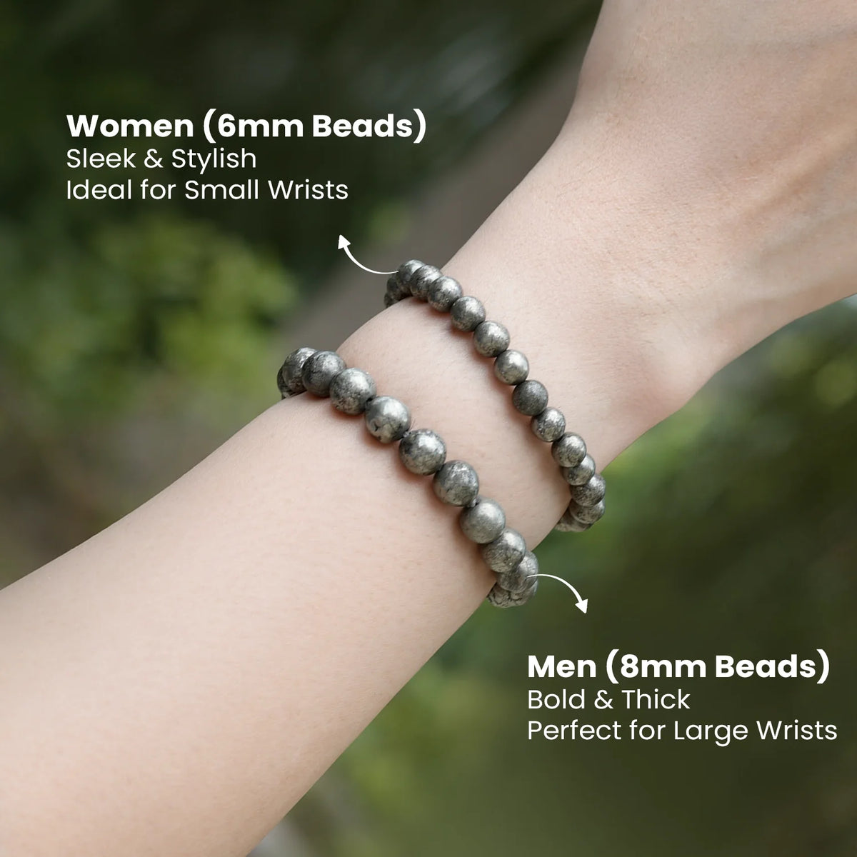 Raw Pyrite Bracelet (Women - 6mm Beads) with FREE Raw Selenite Plate