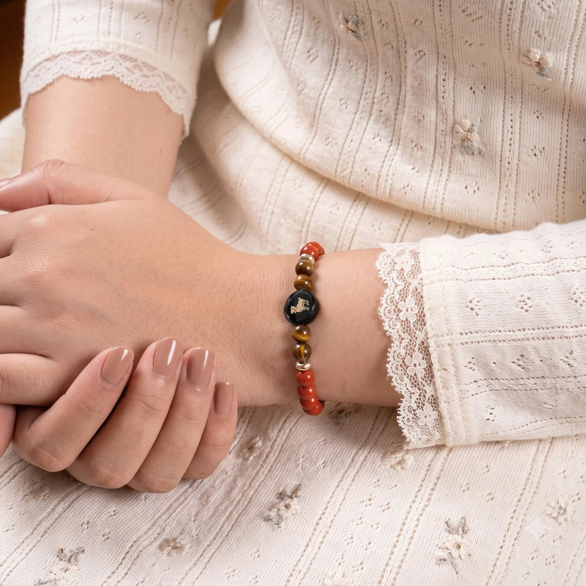 Aries (मेष राशि) Zodiac Red Jasper & Tiger Eye Bracelet for Women