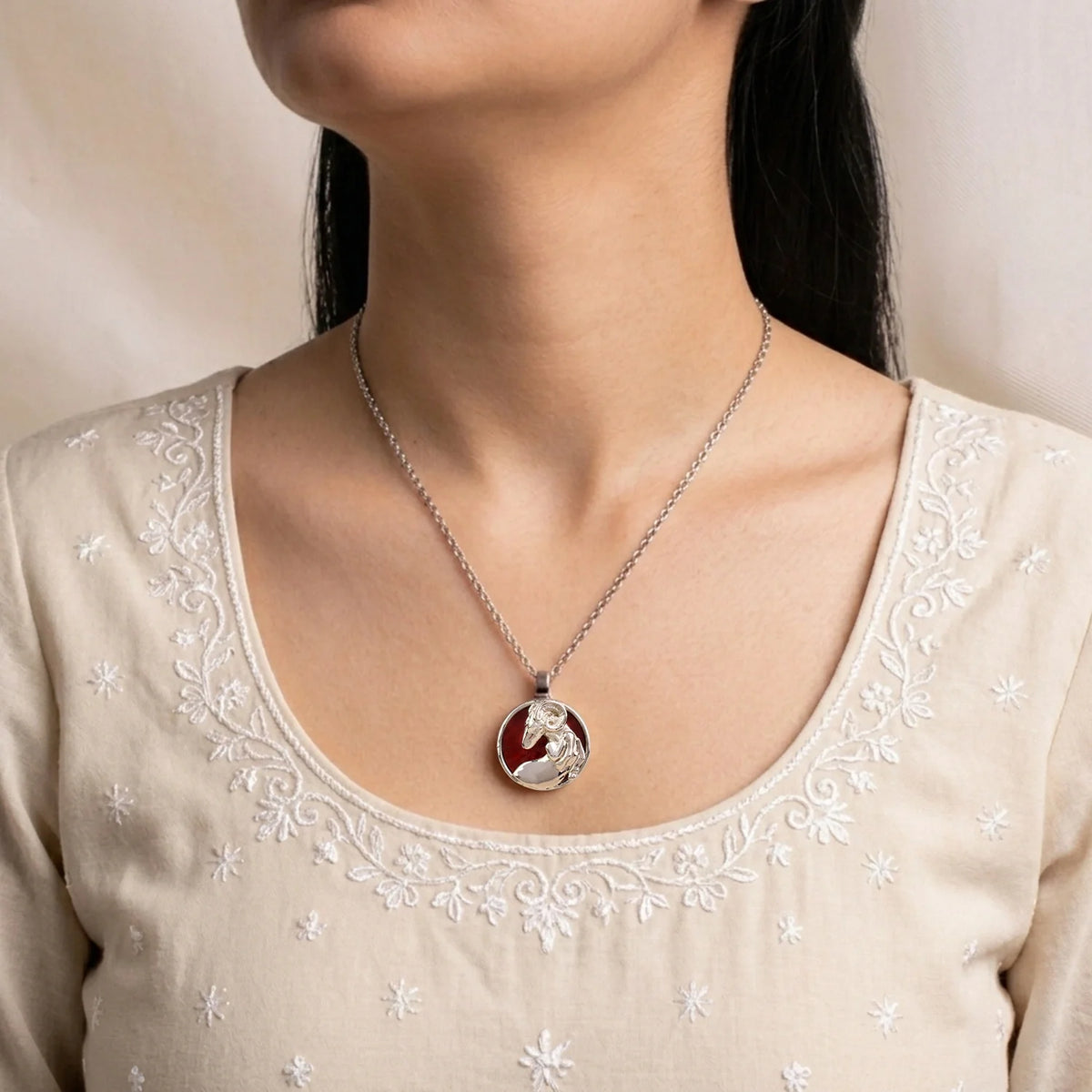 Unisex Aries Pendant (मेष राशि) with Red Jasper Stone