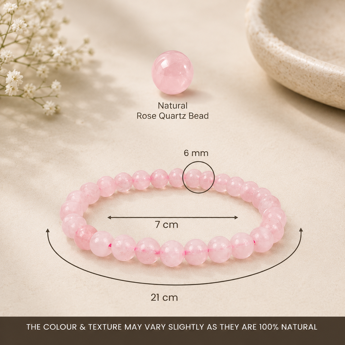 Rose Quartz Bracelet (Women - 6mm Beads)