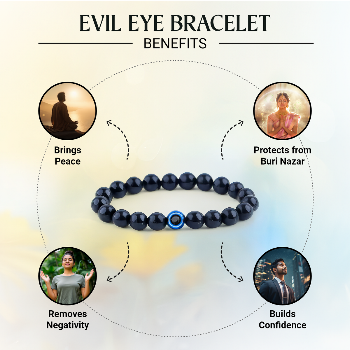Evil Eye Bracelet with Black Obsidian