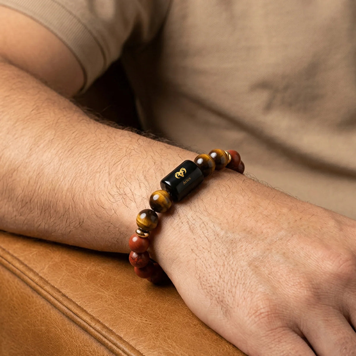 Aries (मेष राशि) Zodiac Red Jasper & Tiger Eye Bracelet
