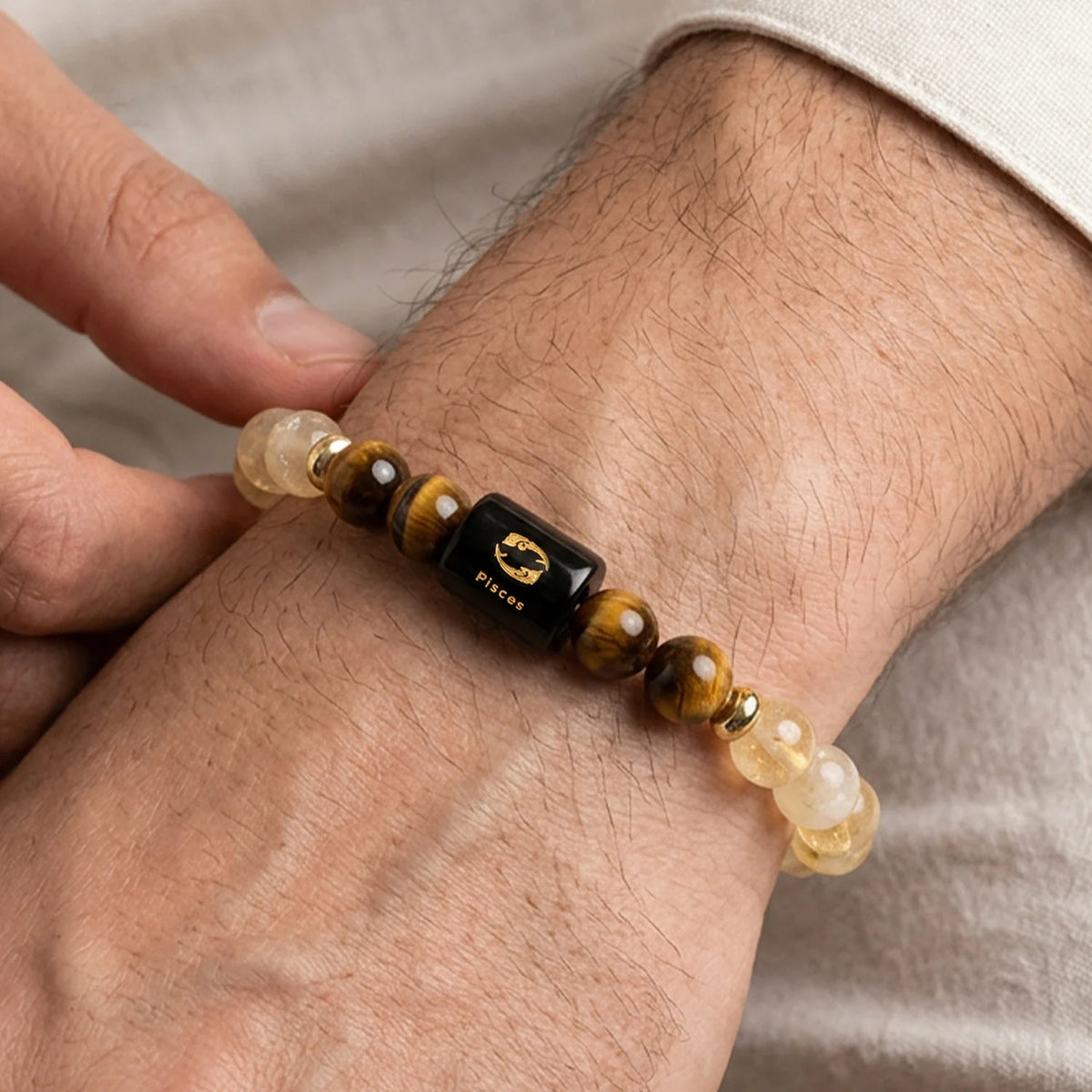Pisces (मीन राशि) Zodiac Citrine & Tiger Eye Bracelet