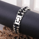 Silver Karungali ebony wood link bracelet showing box lock clasp