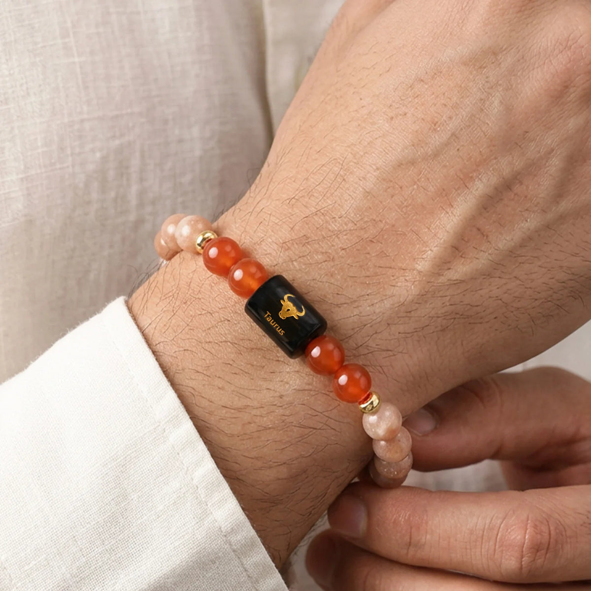 Taurus (वृषभ राशि) Zodiac Sunstone & Carnelian Bracelet